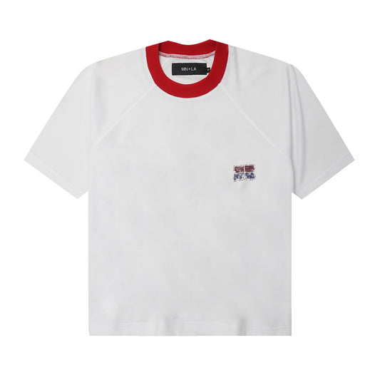 "33" TEE IN CARMINE/NAVY