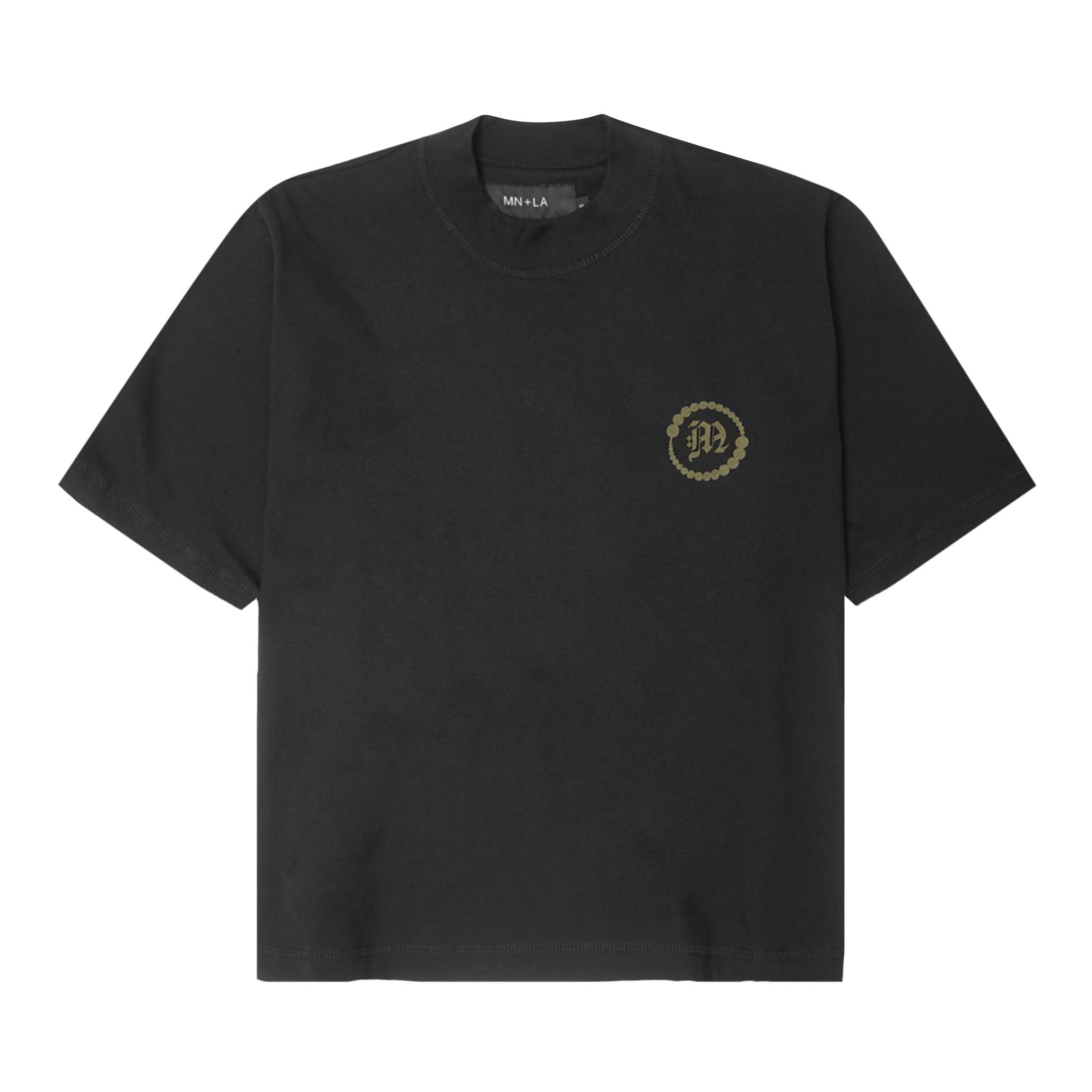 "CROP CIRCLES" MOCK NECK TEE IN CAVIAR/OLIVE