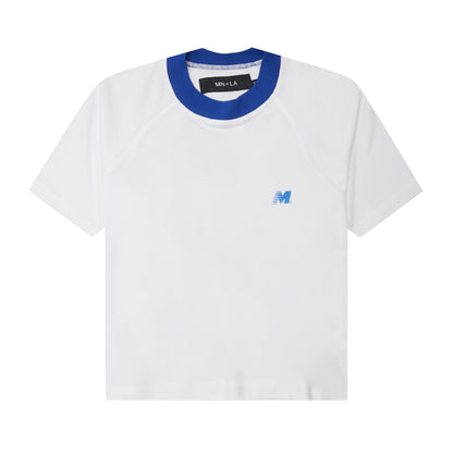 "ARE WE THERE YET?" TEE IN WHITE/ELECTRIC BLUE
