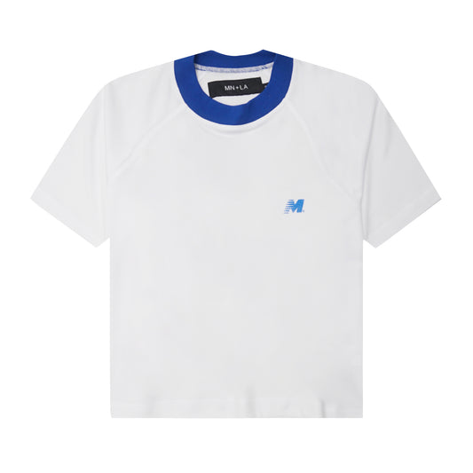 "ARE WE THERE YET?" TEE IN WHITE/ELECTRIC BLUE