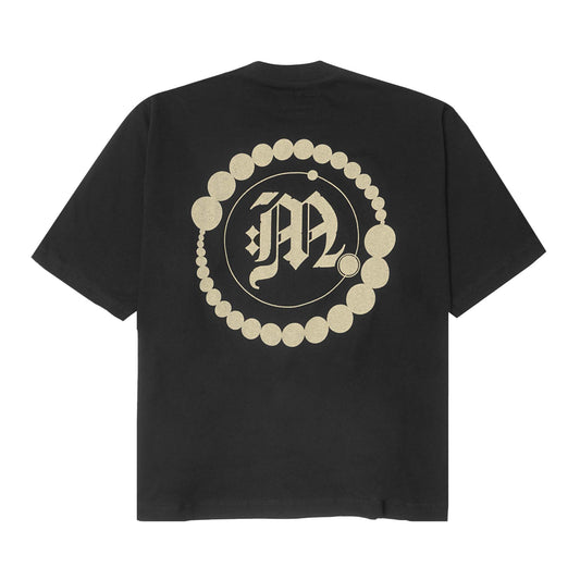 "CROP CIRCLES" MOCK NECK TEE IN CAVIAR/BONE