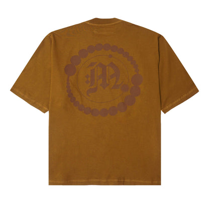 "CROP CIRCLES" MOCK NECK TEE IN RUST