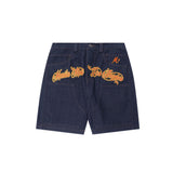"BURNING STALLION" DOUBLE KNEE PHAT SHORTS IN DENIM SLATE