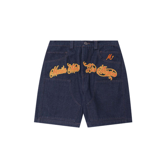 "BURNING STALLION" DOUBLE KNEE PHAT SHORTS IN DENIM SLATE