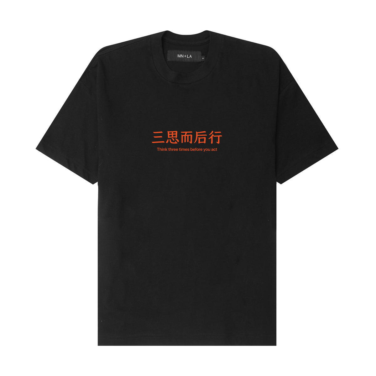 "THINK THREE TIMES" TEE IN ANTHRACITE