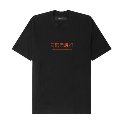"THINK THREE TIMES" TEE IN ANTHRACITE