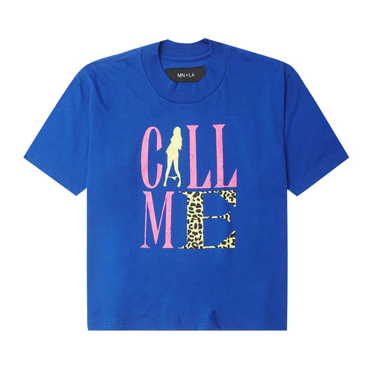 "CALL ME" TEE IN ELECTRIC BLUE