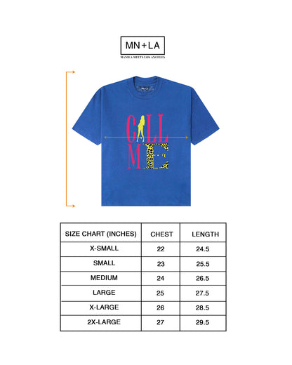 "CALL ME" TEE IN ELECTRIC BLUE