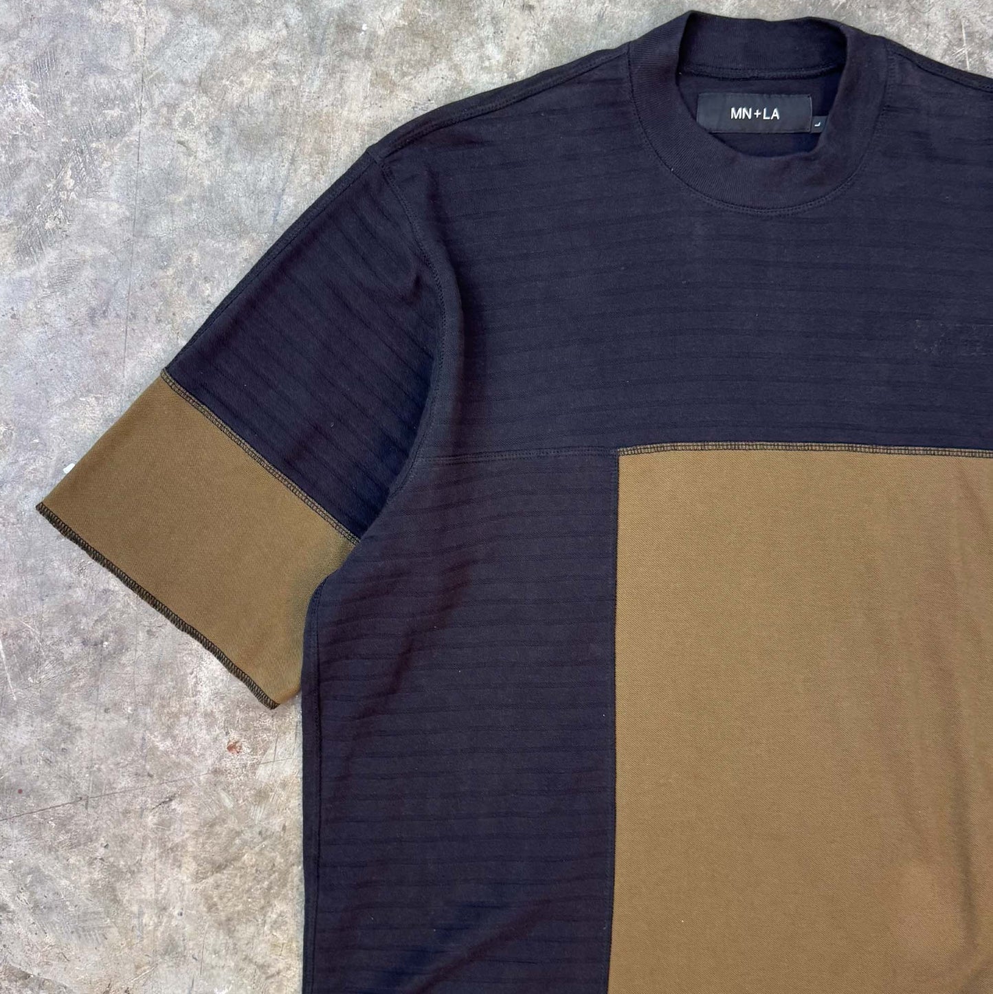 NEEDLEWORK MOCK NECK TEE IN TAIGA
