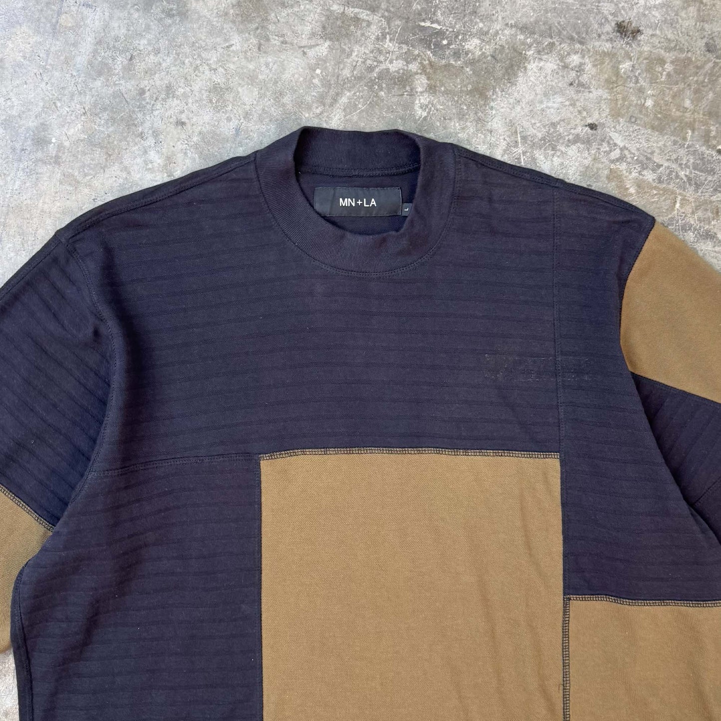 NEEDLEWORK MOCK NECK TEE IN TAIGA