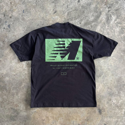 "OUTDOOR EXPLORATION" TEE IN GREEN GLOW