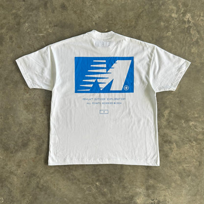 "OUTDOOR EXPLORATION" TEE IN COBALT BLUE