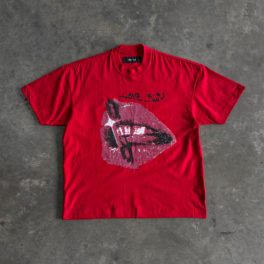 "LOVE HURTS" TEE IN RARRI RED