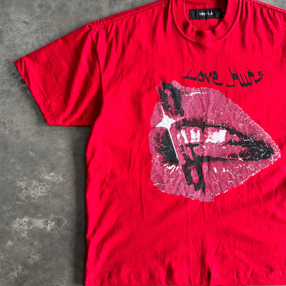 "LOVE HURTS" TEE IN RARRI RED