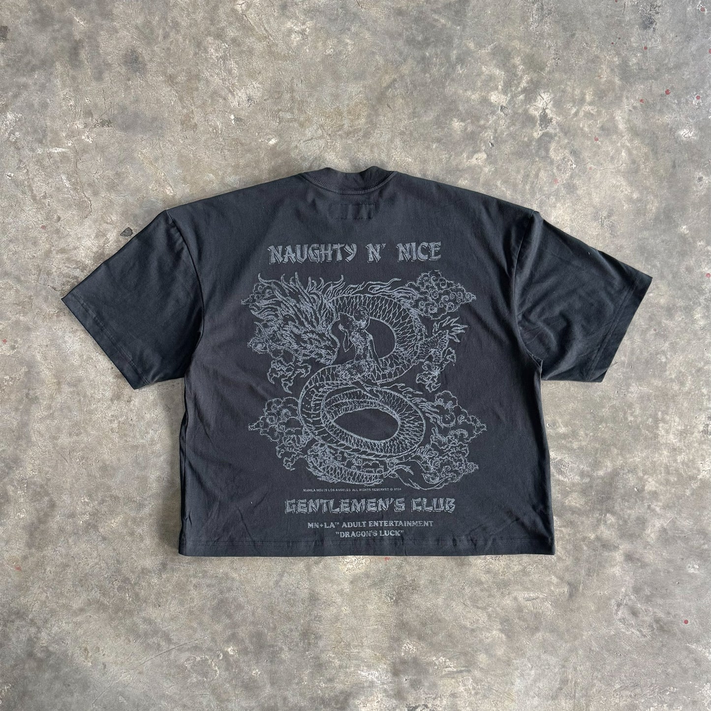 NAUGHTY N' NICE "DRAGON'S LUCK" TEE IN CAVIAR