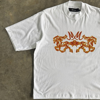 “BURNING STALLION” TEE IN WHITE