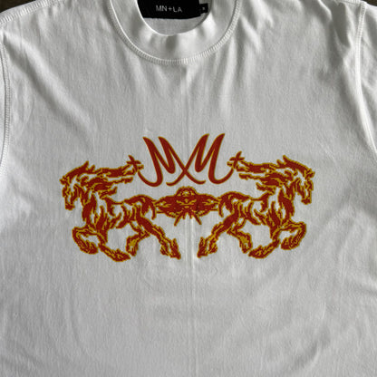 “BURNING STALLION” TEE IN WHITE