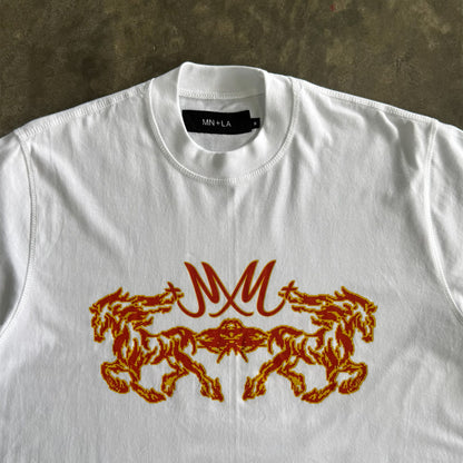 “BURNING STALLION” TEE IN WHITE