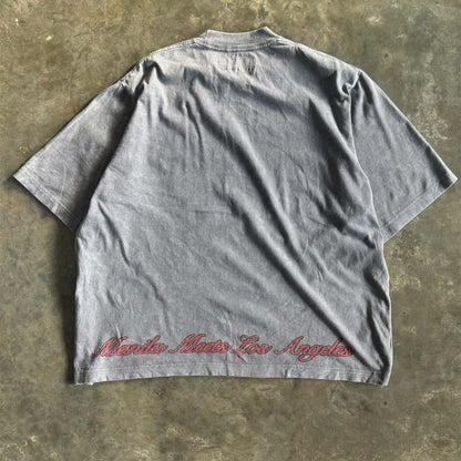 "LEAVE ME ALONE" TEE IN STONE/DARK TEAL