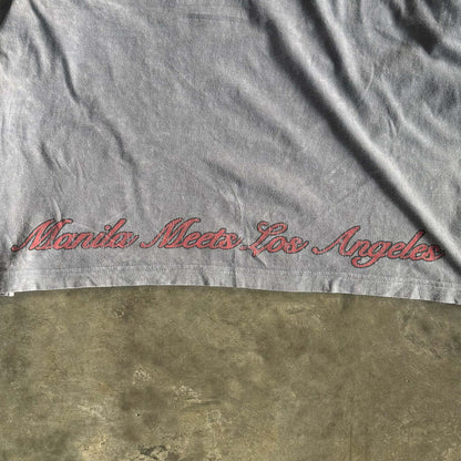 "LEAVE ME ALONE" TEE IN STONE/DARK TEAL
