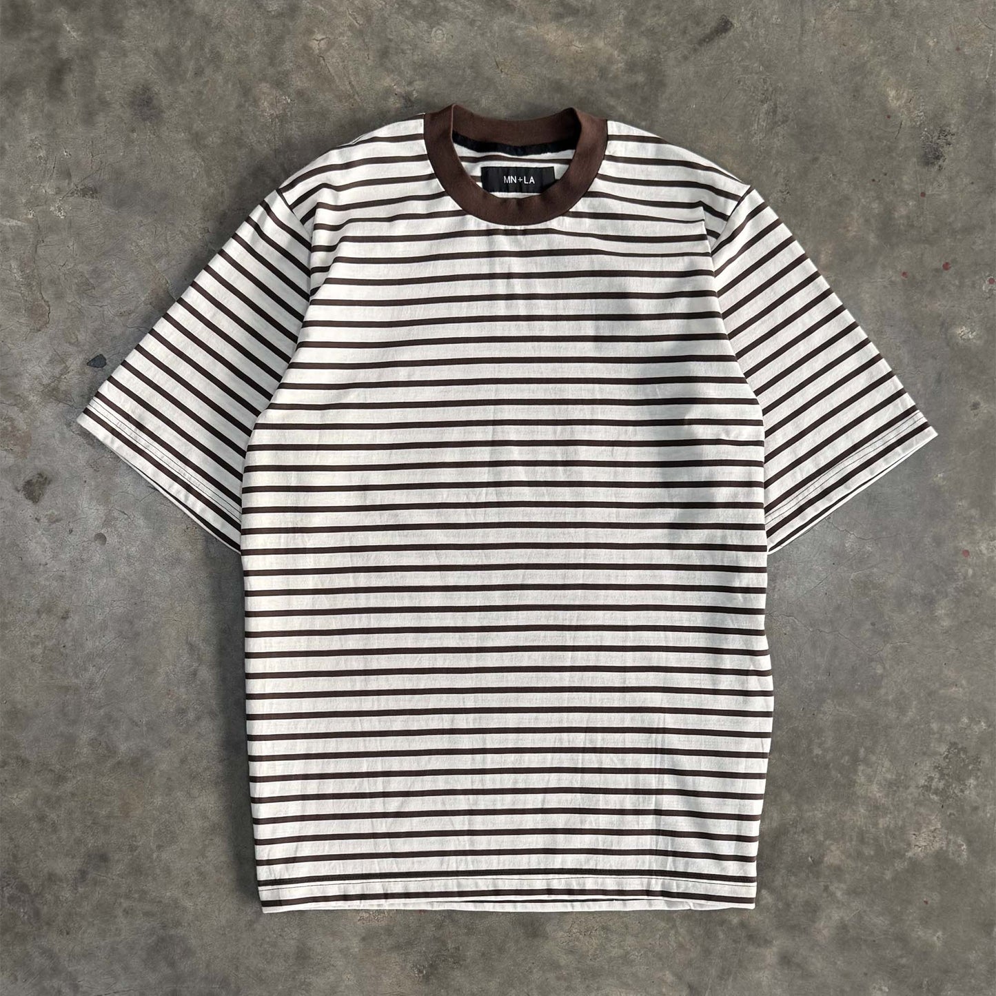 OAT/WOOD STRIPED MOCK NECK TEE V2