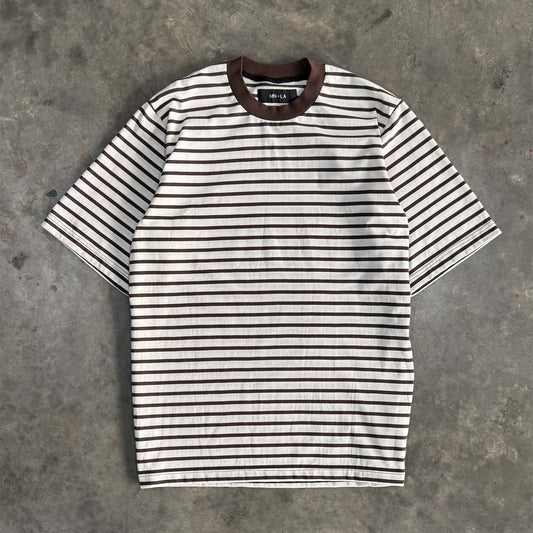 OAT/WOOD STRIPED MOCK NECK TEE V2
