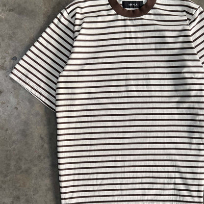 OAT/WOOD STRIPED MOCK NECK TEE V2