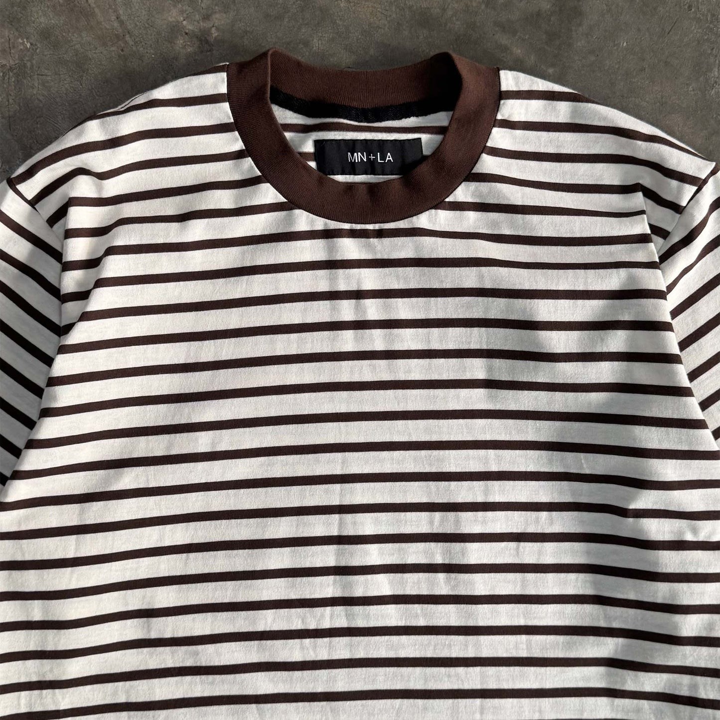 OAT/WOOD STRIPED MOCK NECK TEE V2