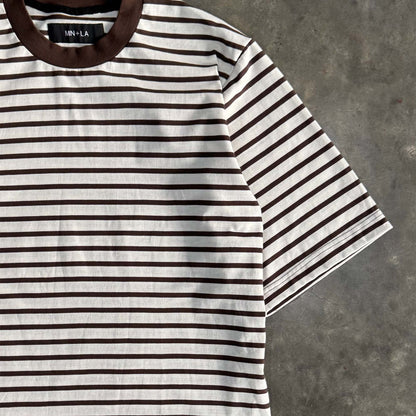 OAT/WOOD STRIPED MOCK NECK TEE V2