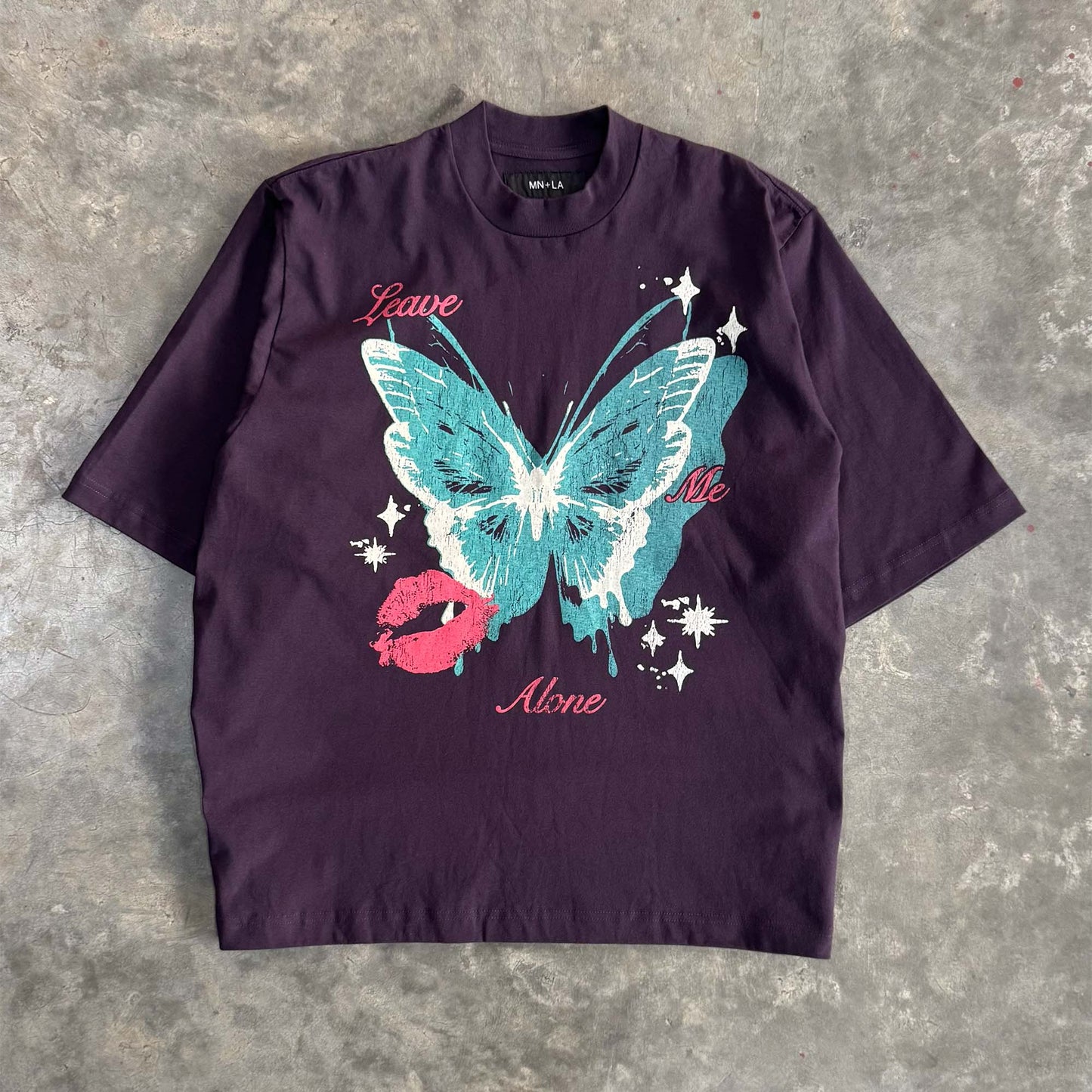 "LEAVE ME ALONE" TEE IN SHADOW PURPLE