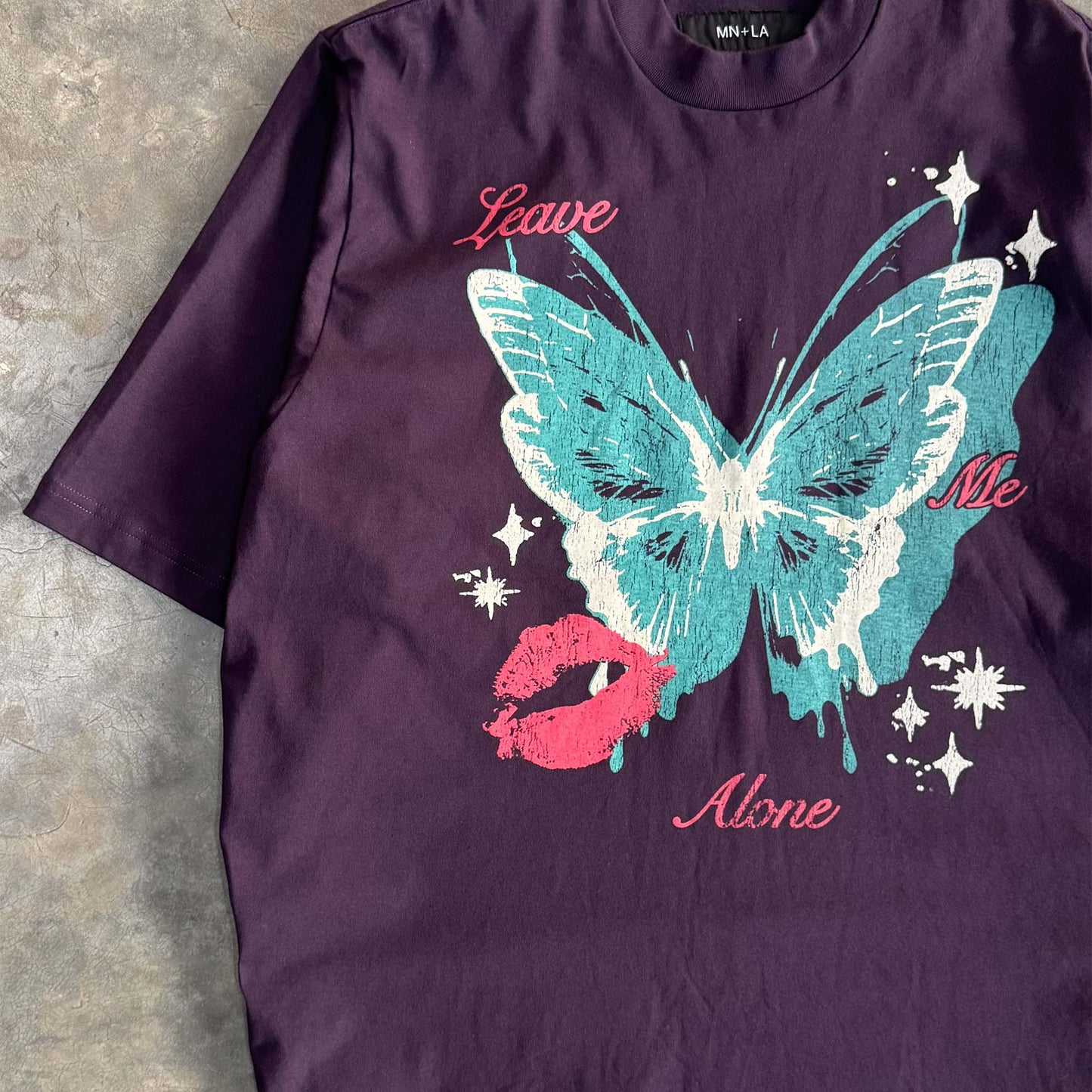 "LEAVE ME ALONE" TEE IN SHADOW PURPLE