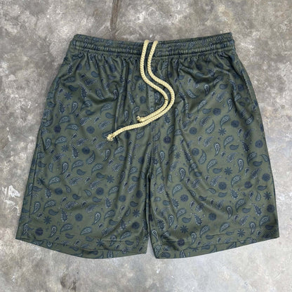 "PAISLEY" MESH SHORTS IN OLIVE