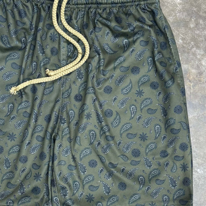 "PAISLEY" MESH SHORTS IN OLIVE