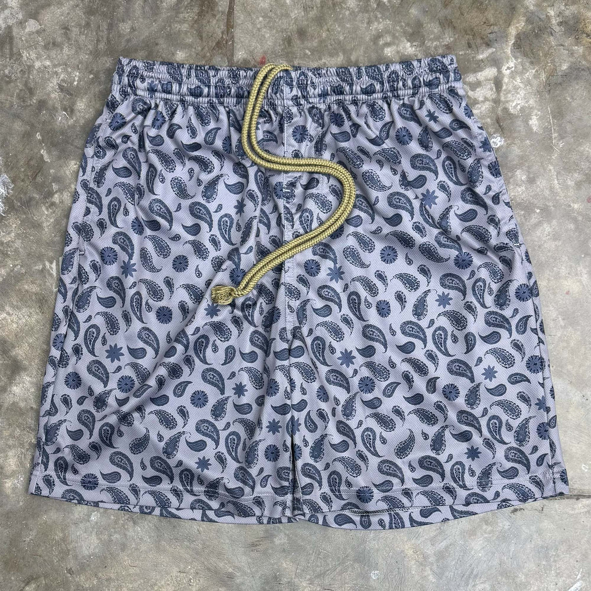 "PAISLEY" MESH SHORTS IN PIGEON BLUE