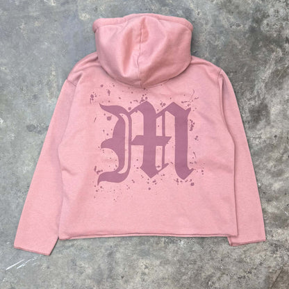 "M'$ SPECKS V2" CUTOFF HOODIE IN ROSE QUARTZ