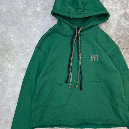 "M'$ SPECKS V2" CUTOFF HOODIE IN HUNTER GREEN