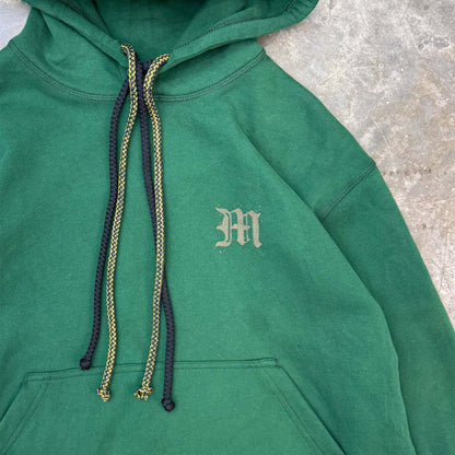 "M'$ SPECKS V2" CUTOFF HOODIE IN HUNTER GREEN