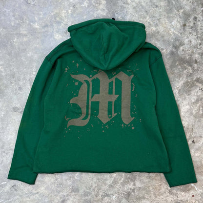 "M'$ SPECKS V2" CUTOFF HOODIE IN HUNTER GREEN