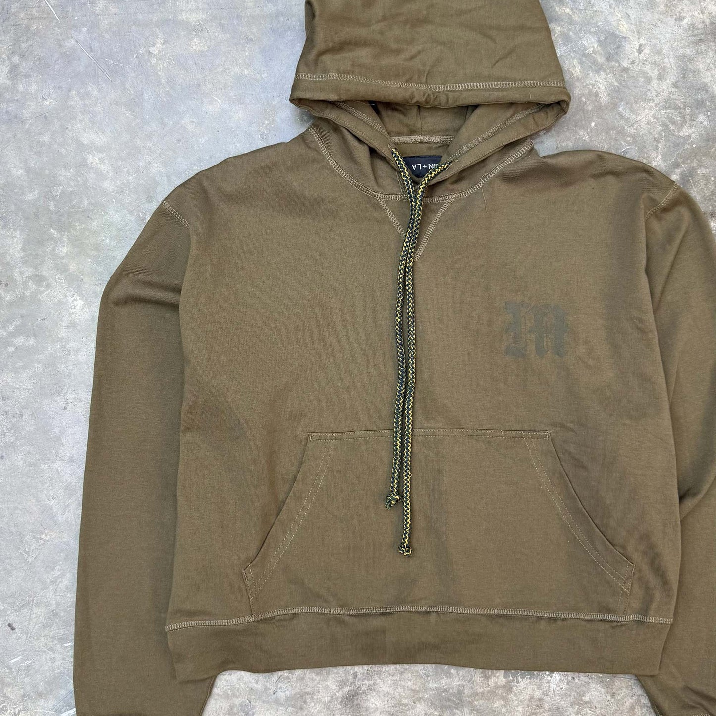 M'$ PAISLEY PATCHWORK MILITIA HOODIE IN OLIVE