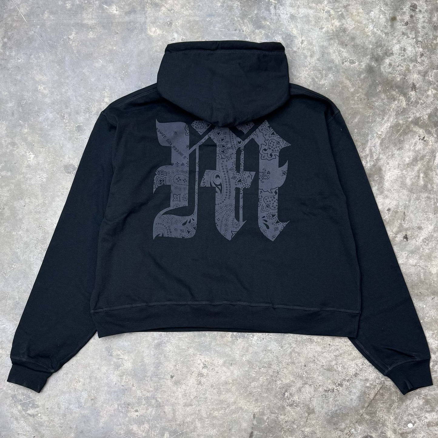 M'$ PAISLEY PATCHWORK MILITIA HOODIE IN CAVIAR