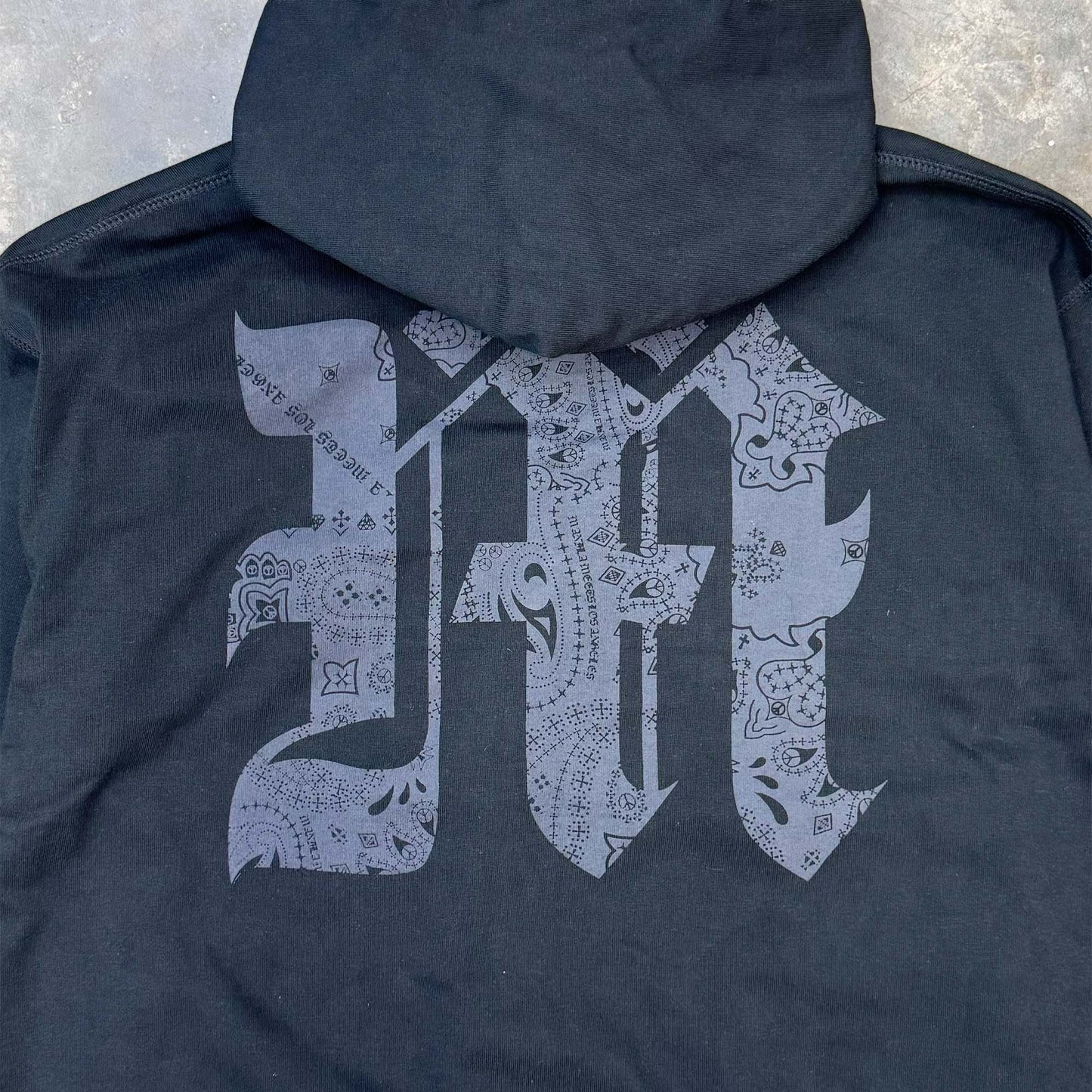 M'$ PAISLEY PATCHWORK MILITIA HOODIE IN CAVIAR