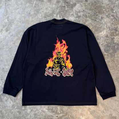"BURNING MONK" LONGSLEEVE TEE IN ANTHRACITE BY WSH X MN+LA™