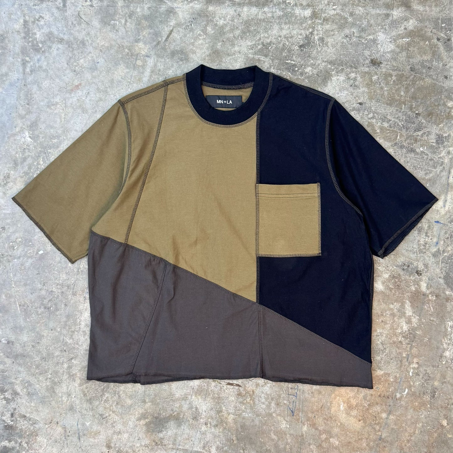PATCHWORK MOCK NECK TEE IN TERRAIN