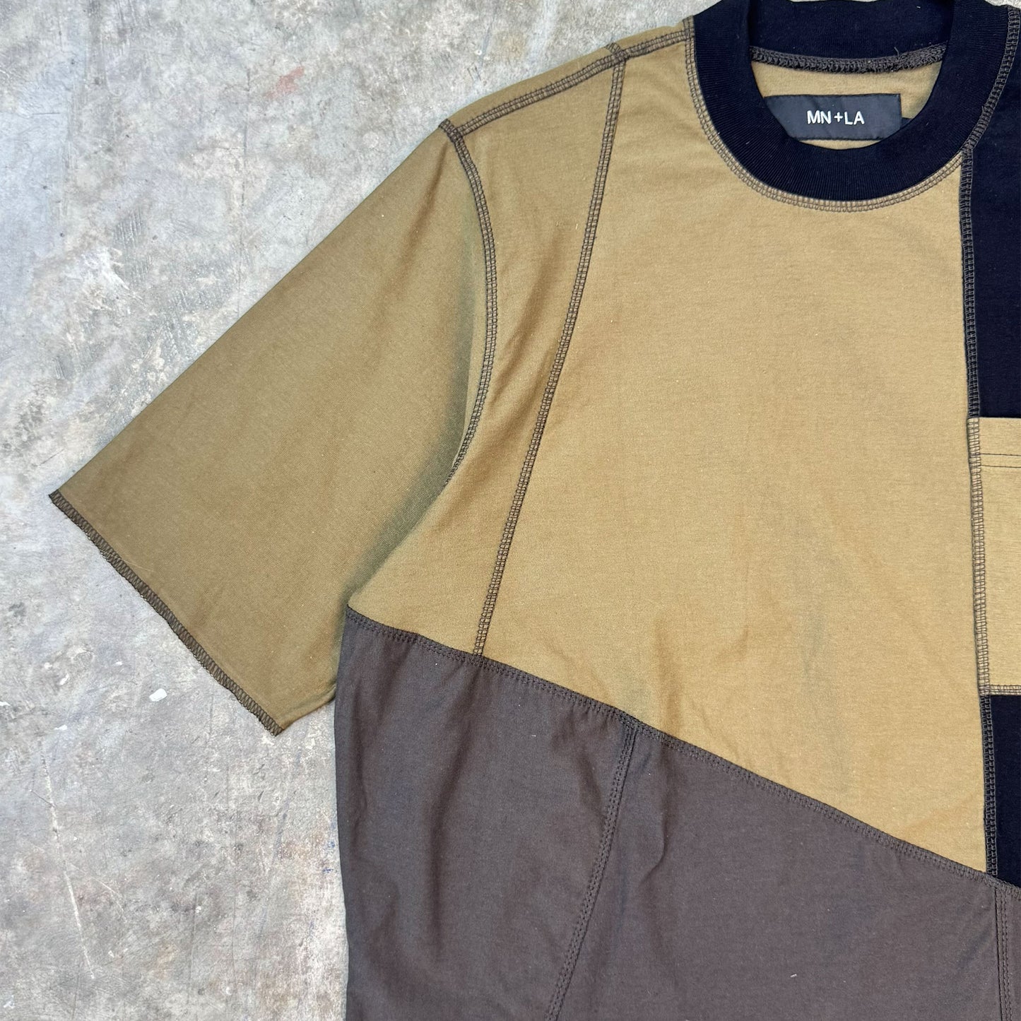 PATCHWORK MOCK NECK TEE IN TERRAIN