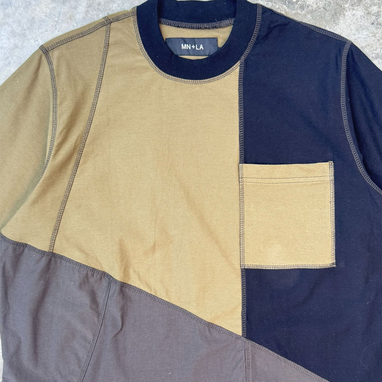PATCHWORK MOCK NECK TEE IN TERRAIN