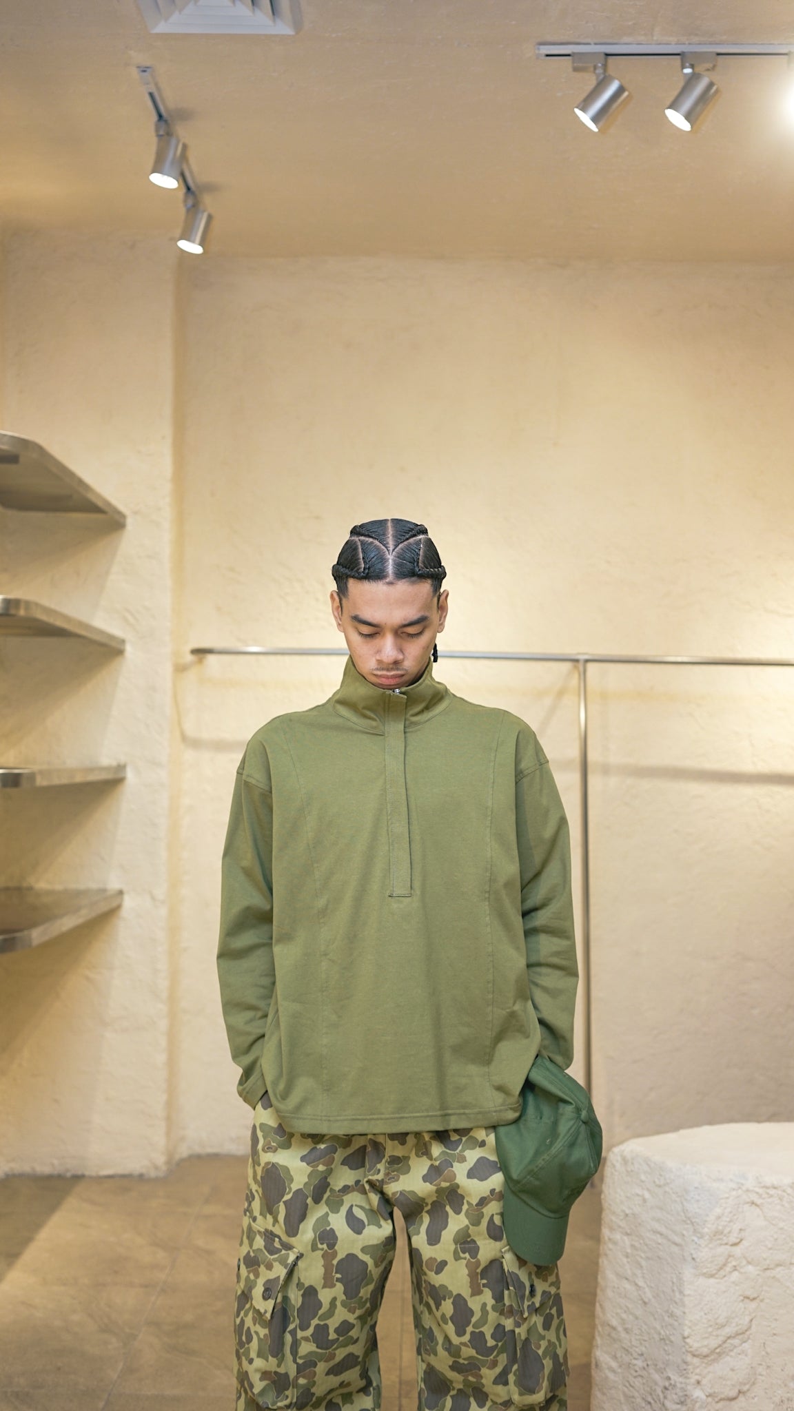 QUARTER ZIP L/S TEE IN FERN