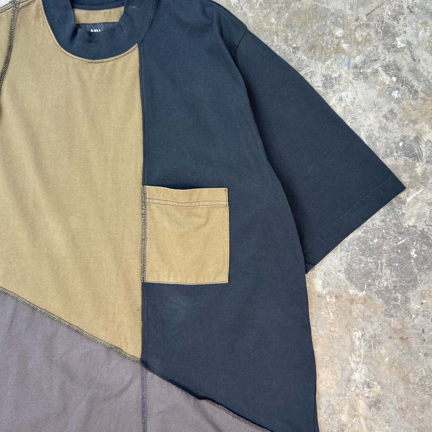 PATCHWORK MOCK NECK TEE IN TERRAIN