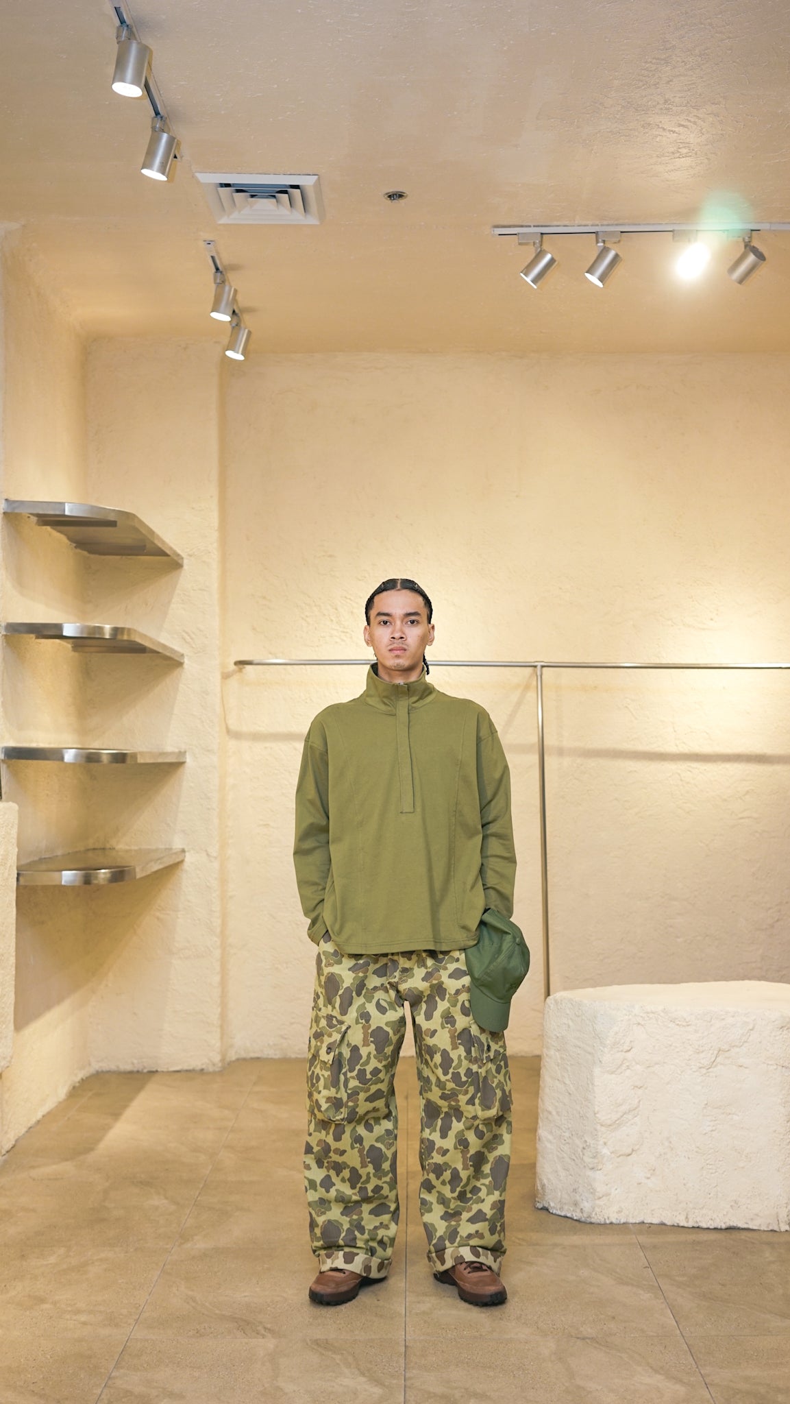 QUARTER ZIP L/S TEE IN FERN