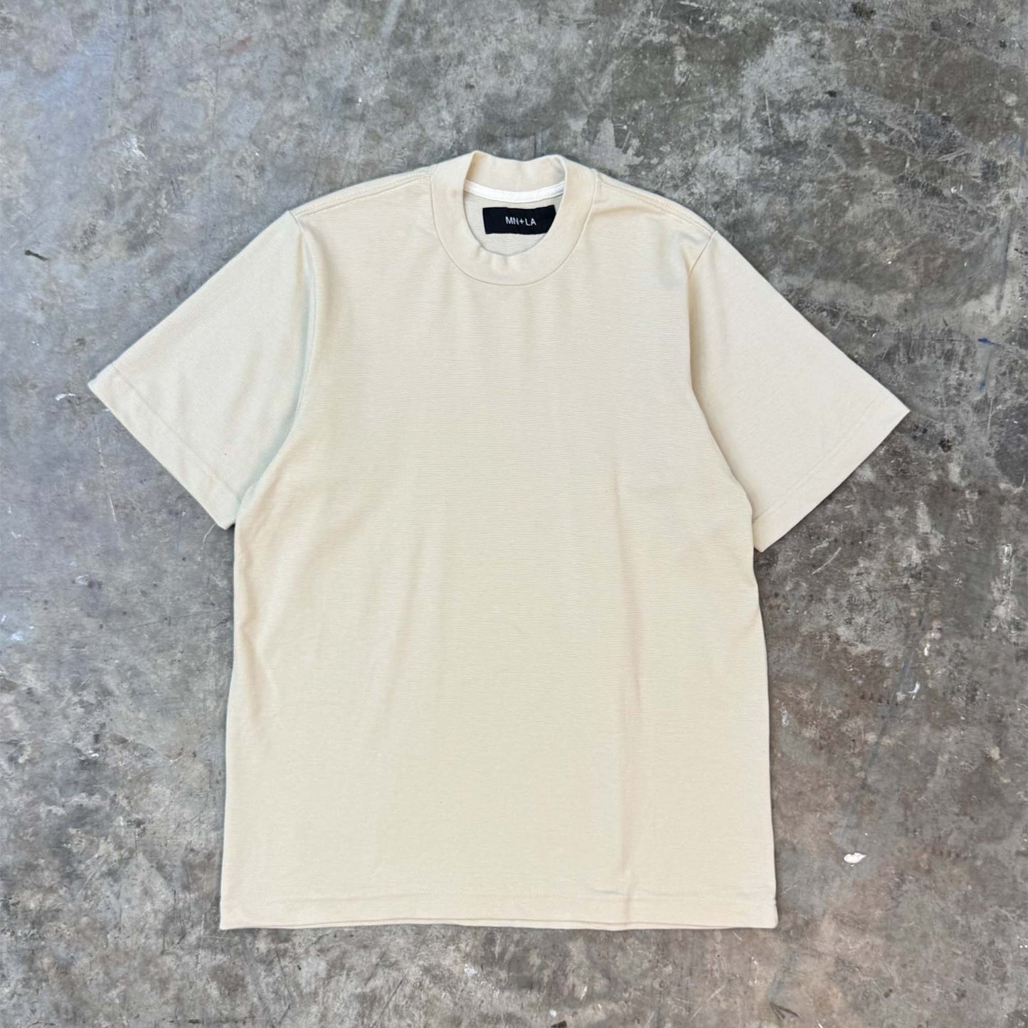 WAFFLE WEAVE MOCK NECK TEE IN OAT