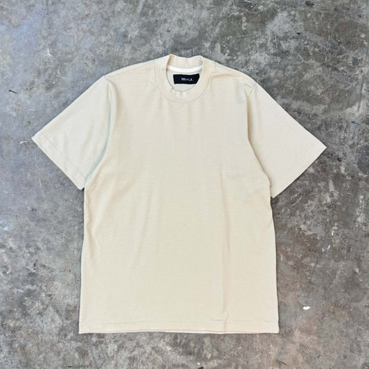 WAFFLE WEAVE MOCK NECK TEE IN OAT